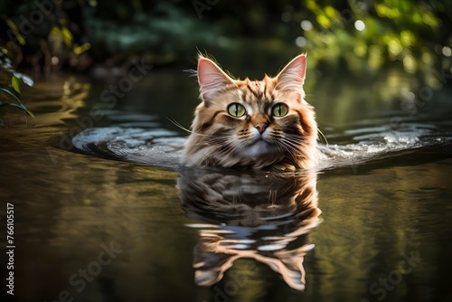 cat swimming in the river