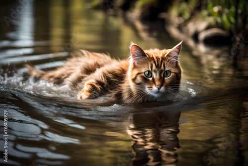cat swimming in the river