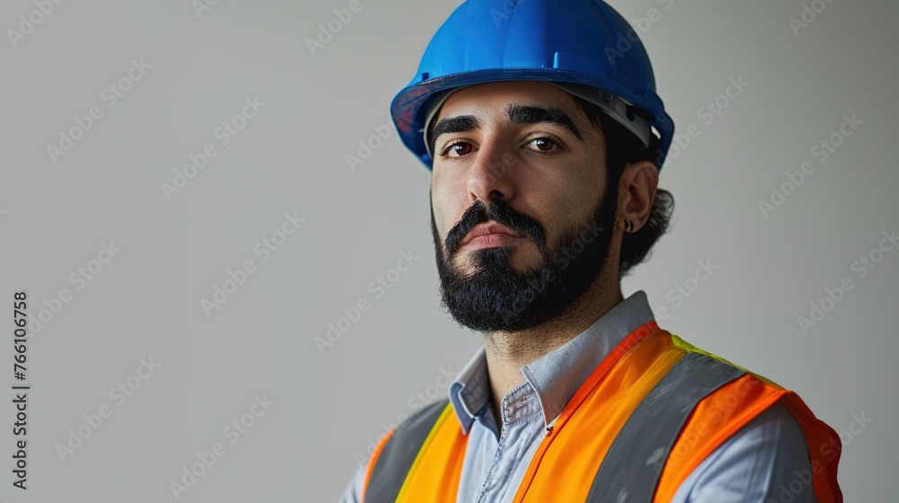 Close-up portrait of a professional worker on construction site Close-up portrait of a professional worker on construction site