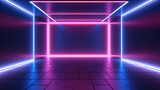 Empty room with neon lights, futuristic background for product presentation