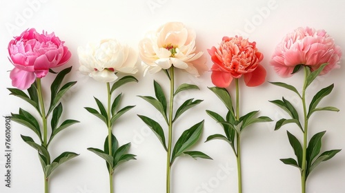 Stunning Peony Collection on White Background - Floral Beauty in Full Bloom © hisilly