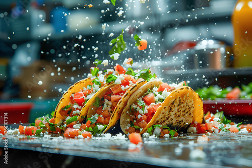 Fresh Mexican Tacos with Falling Cheese