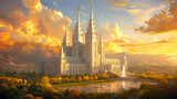 An illustration of the mormon temple in Utah. Latter day saints church of Jesus Christ. Christianity. 