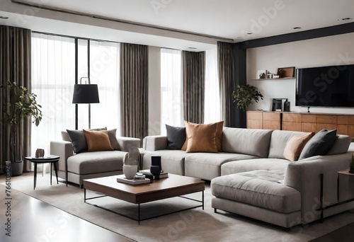 A contemporary living room adorned with stylish modern furniture, featuring clean lines, minimalist decor, and inviting comfort captured in exquisite high definition clarity.