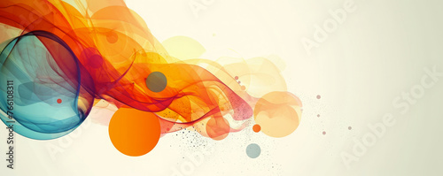 Ethereal mix of translucent orange and blue abstract shapes with delicate bubbles and dots on gradient background, representing fusion of ideas and creativity. Concept of imaginative themes