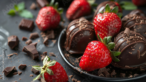 Chocolate covered strawberries. Food photography