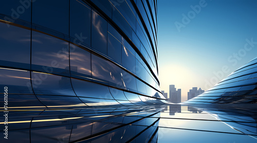 3D rendering of modern office glass building in city