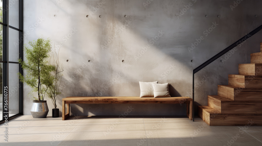 modern grey stone wall luxury living room and interior design with wooden stairs modern grey stone wall luxury living room and interior design with wooden stairs