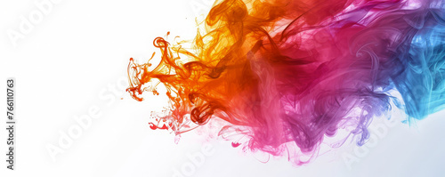 Dynamic and vibrant flow of red, pink, blue ink in water, blending beautifully on white background, symbolizing creativity and fluid motion. Concept of artistic backgrounds, creative expressions