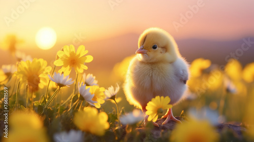 closeup of cute baby chicken