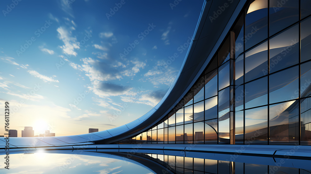 3D rendering of modern office glass building in city