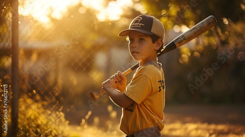 A small child having a baseball practice  photo