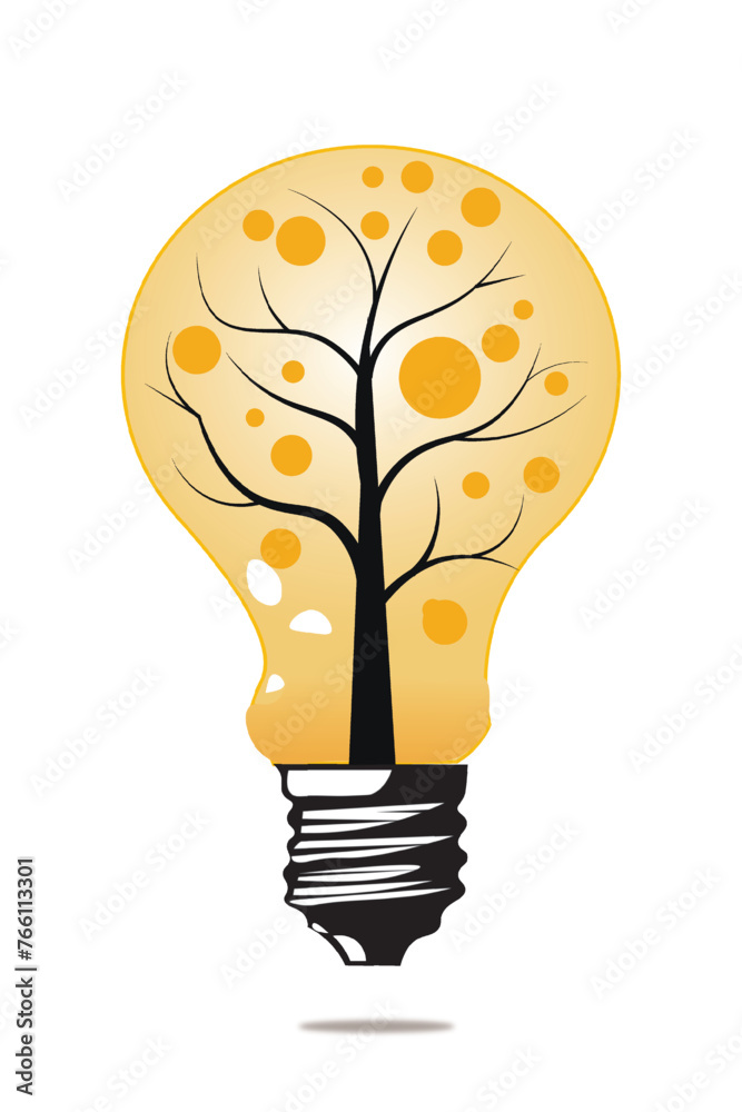 Bright Idea: Light bulb icon with tree and leaf, isolated on white background