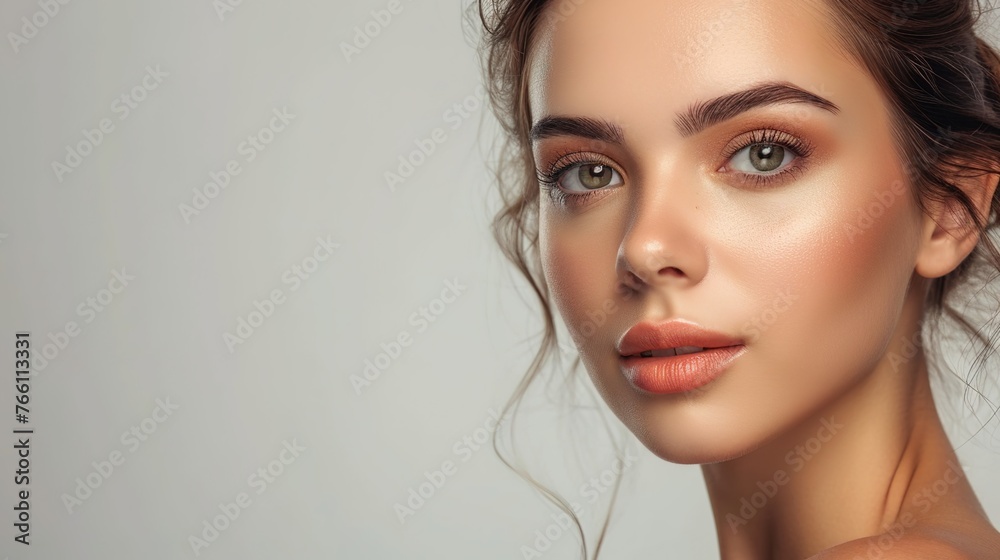 Young, attractive model with pure, healthy skin, secluded on white background Young, attractive model with pure, healthy skin, secluded on white background