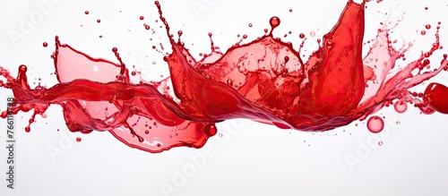 A splash of red liquid on a white background, resembling a watercolor painting. The fluid gesture evokes the vibrant energy of a plant in bloom, as if captured in art