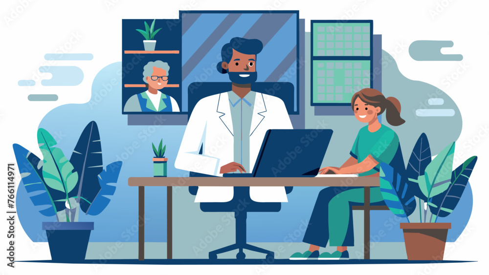 Fototapeta premium Doctor on Screen in Online Medical Consultation