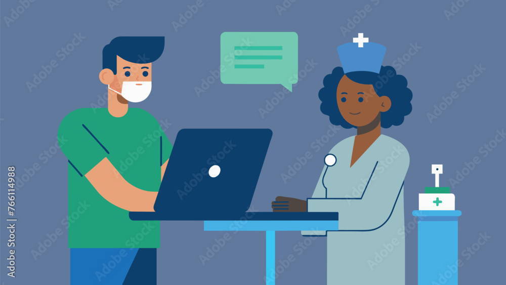 Man nurse checking patient data hand drawn flat vector illustration for medical technology Man nurse checking patient data hand drawn flat vector illustration for medical technology
