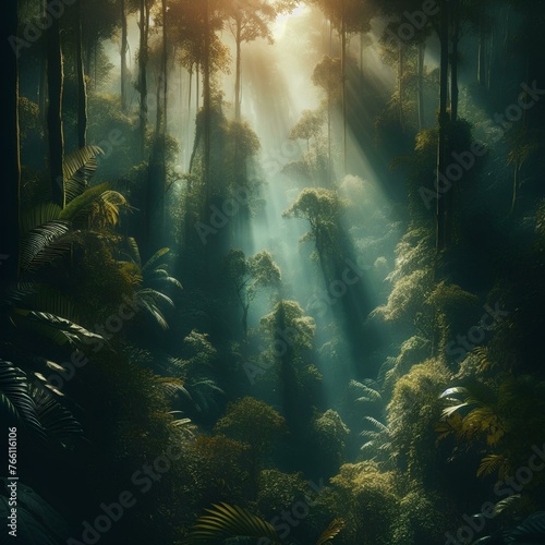 scene in the forest with sunlight