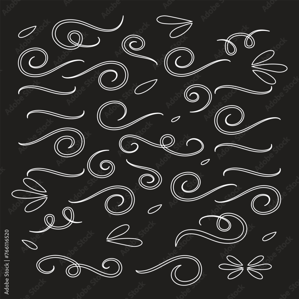 Swirl ornament stroke. Ornamental curls, swirls divider and filigree ornaments vector illustration set Swirl ornament stroke. Ornamental curls, swirls divider and filigree ornaments vector illustration set