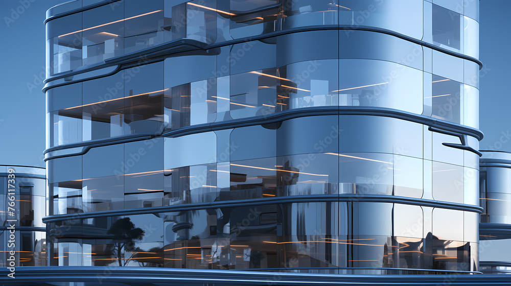 Fototapeta premium Office glass building, 3D rendering of modern architecture