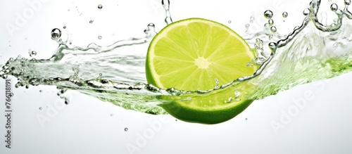 A slice of Rangpur lime is gently falling into a pool of refreshing water. The citrus fruit adds a burst of flavor, making it a perfect ingredient for drinks or food recipes