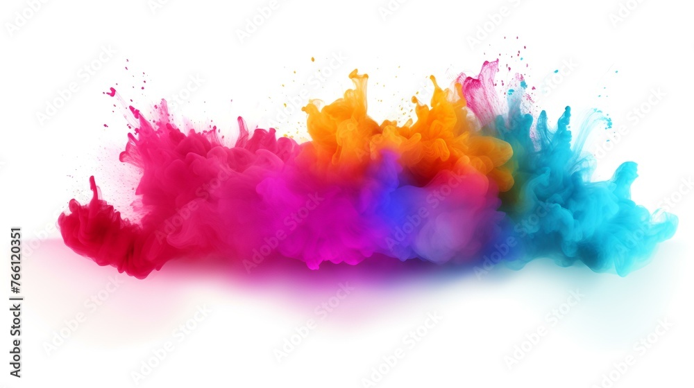 Colorful paint explosion isolated on white background. Abstract colorful smoke cloud.