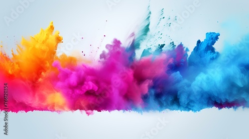 Colorful paint explosion isolated on white background. Abstract colorful smoke cloud.