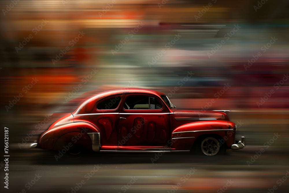Antique retro vintage car ai generated in blur art photography style, slow motion camera photo art