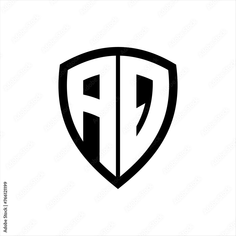AQ monogram logo with bold letters shield shape with black and white color design AQ monogram logo with bold letters shield shape with black and white color design