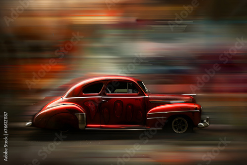 Antique retro vintage car ai generated in blur art photography style  slow motion camera photo art