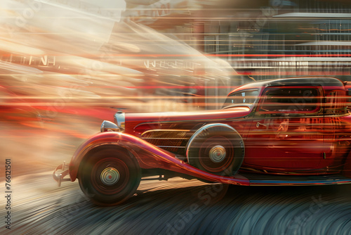Antique retro vintage car ai generated in blur art photography style, slow motion camera photo art