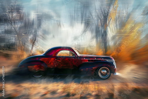 Antique retro vintage car in blur art photography style    ai generated  a blurred slow motion camera photo art