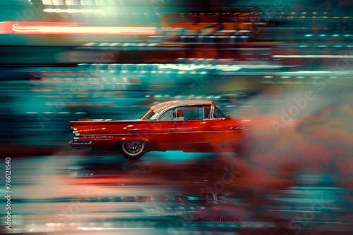Antique retro vintage car in blur art photography style, , ai generated, a blurred slow motion camera photo art