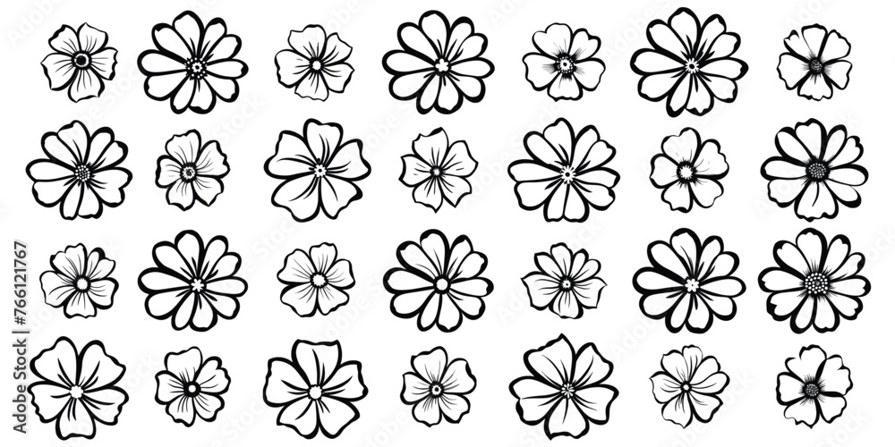 A set of flowers, hand drawn, isolated on a white background, vector design A set of flowers, hand drawn, isolated on a white background, vector design