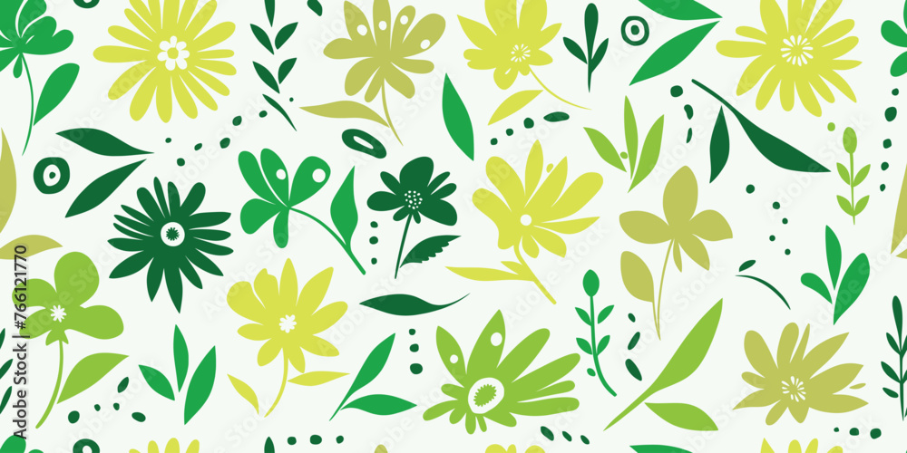 Hand drawn plant elements, flowers and leaves, seamless pattern, vector design	
