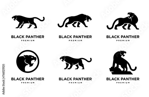 Big black panther  illustration  logo on white background.