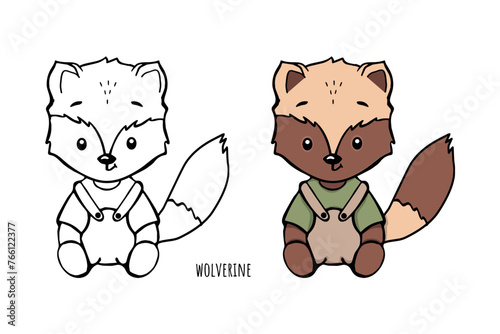 baby wolverine sitting on a white background vector drawing for coloring book