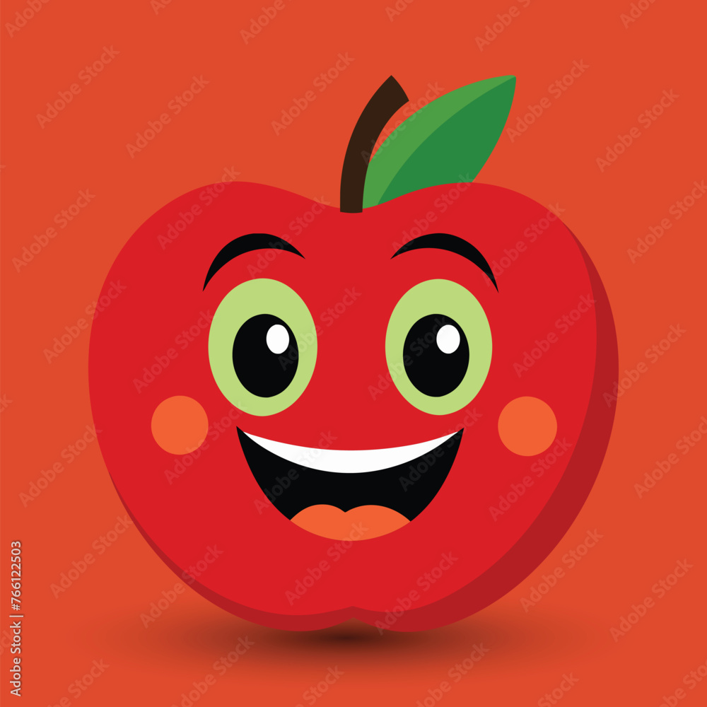 Obraz premium Smiling apple with eyes cute funny apple fruit cartoon style vector design illustration