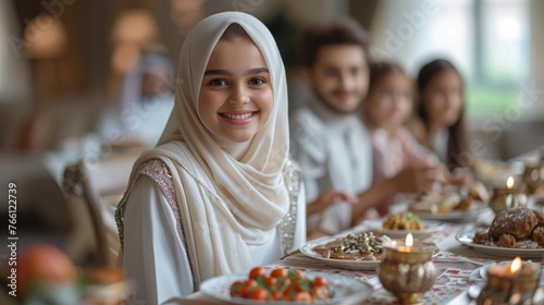 Muslim family at the festive table
