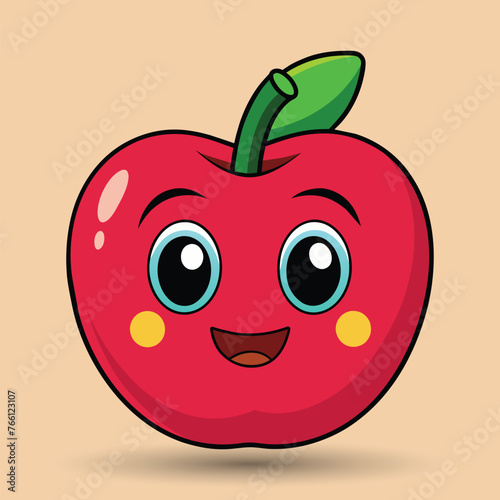 Smiling apple with eyes cute funny apple fruit cartoon style vector design illustration