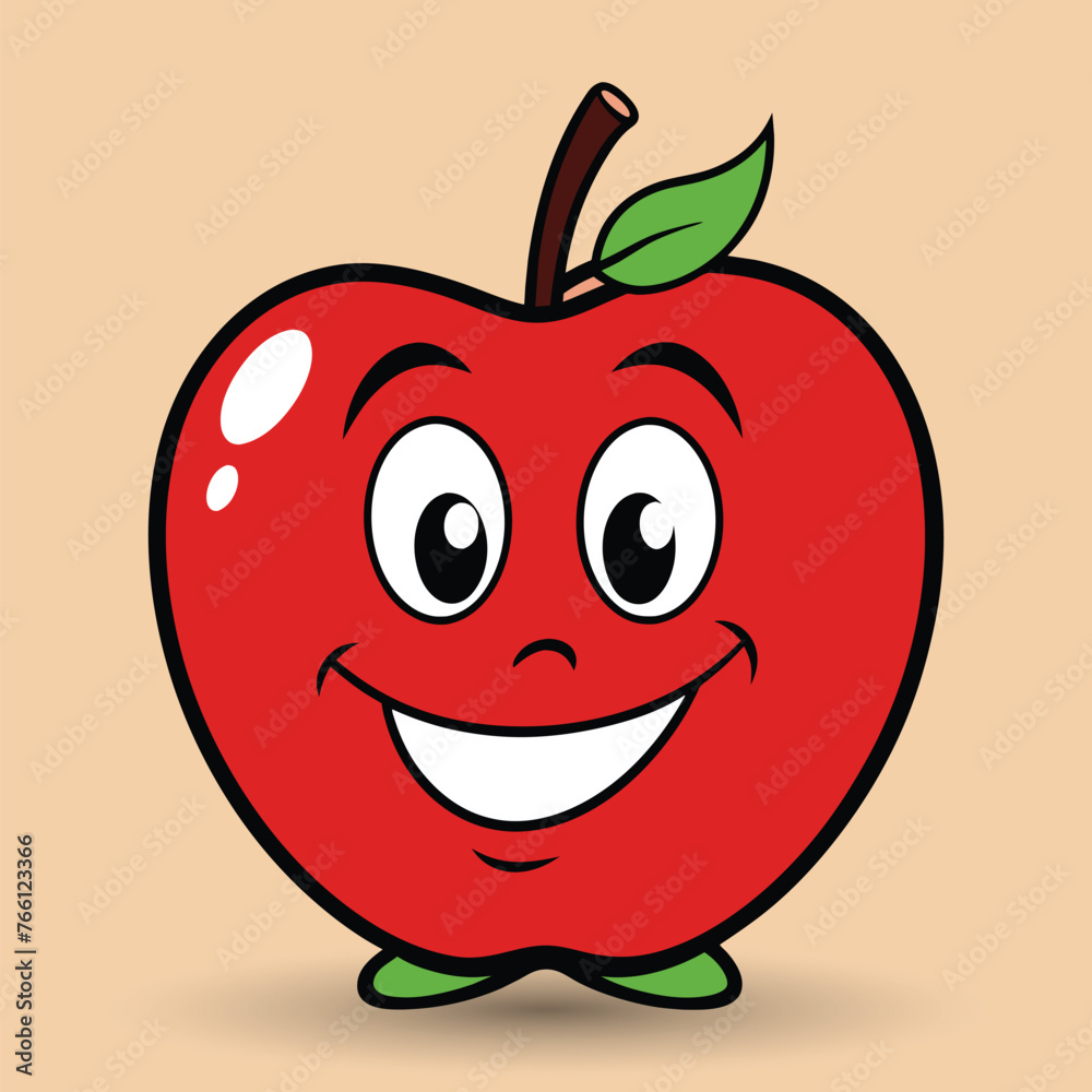 Obraz premium Smiling apple with eyes cute funny apple fruit cartoon style vector design illustration