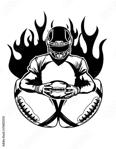 Football Player | Outdoor Sports | Flaming Football Man | Football Team | Field Game | Homerun | Soccer | Team Sport | Original Illustration | Vector and Clipart | Cutfile and Stencil