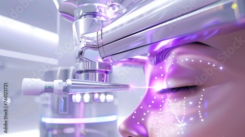 Futuristic skin care technology in action, focusing on microscopiclevel skin brightening , 3D illustration photo
