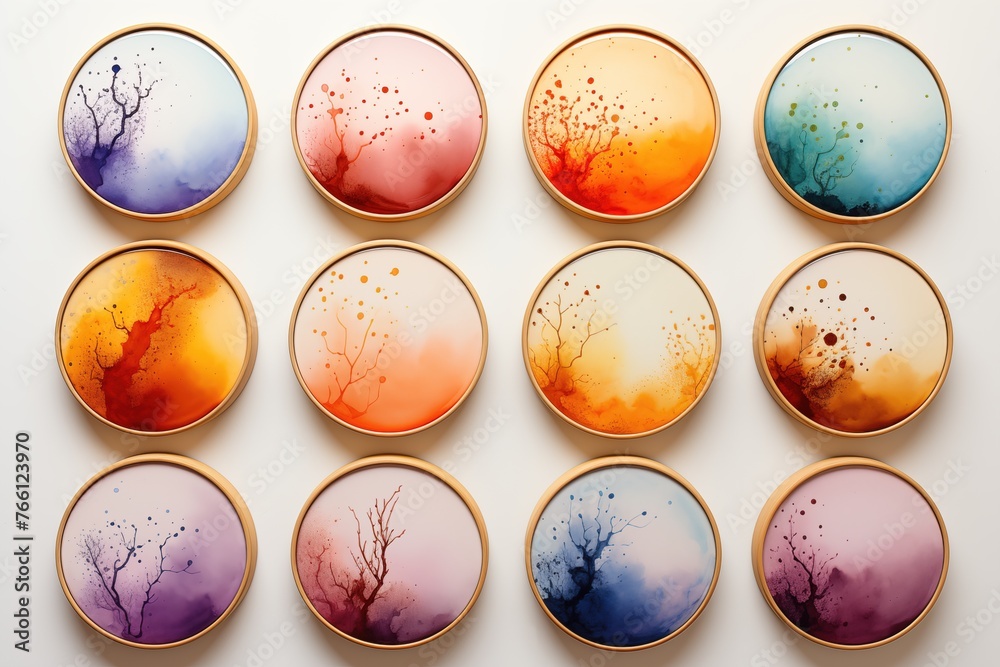Paint tray watercolor painting in circle shape on white background Paint tray watercolor painting in circle shape on white background