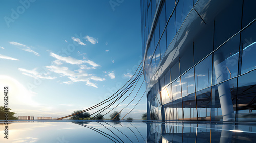 3D rendering of glass office building, futuristic architecture