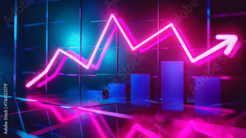 draw a business growth chart with an arrow moving upward with a neon background