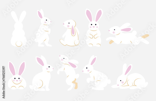 Easter holiday, which is depicted with a vector illustration of rabbits and eggs that have been painted with cute motifs