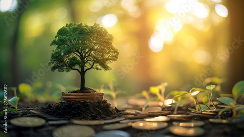 growing tree on a coin to represent business and financial progress