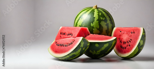 Fresh raw watermelon falling in the air isolated on white background. Food levitation or zero gravity conception. igh resolution image. generative by ai photo