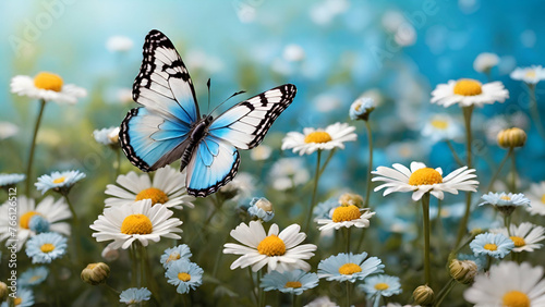 Beautiful white with yellow daisies and blue cornflowers, AI generated,..... © Bushra